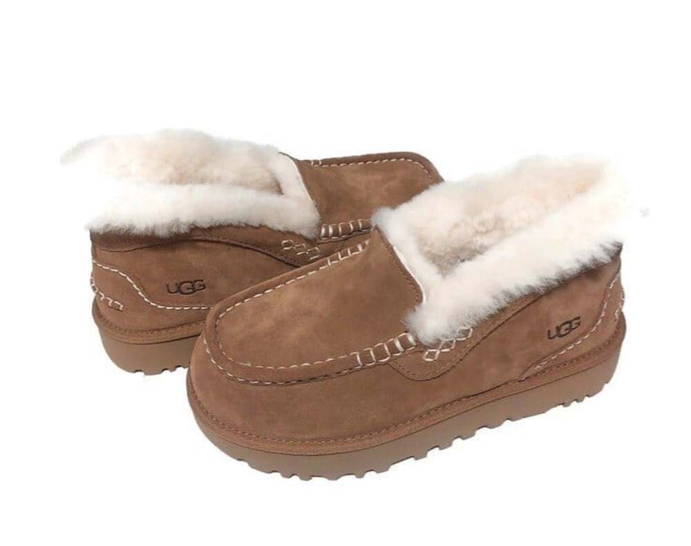 UGG Ansley Parc Womens 11 Chestnut Suede Platform Moccasin Slippers Wool Lined - Picture 8 of 8